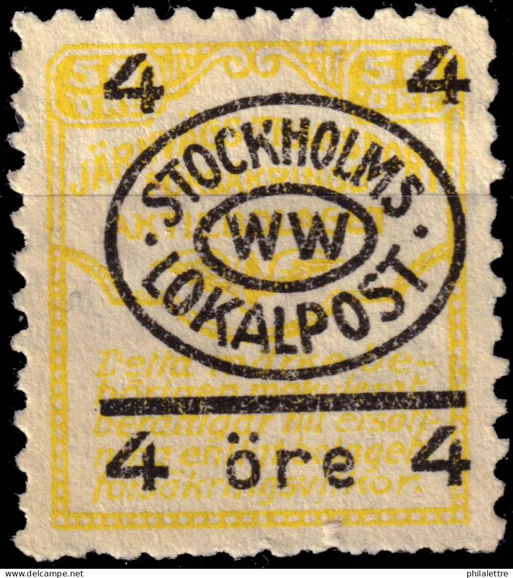 SUÈDE / SWEDEN - Local Post STOCKHOLM 4öre/50öre Orange (1926, Initials WW) - No Gum - Local Post Stamps