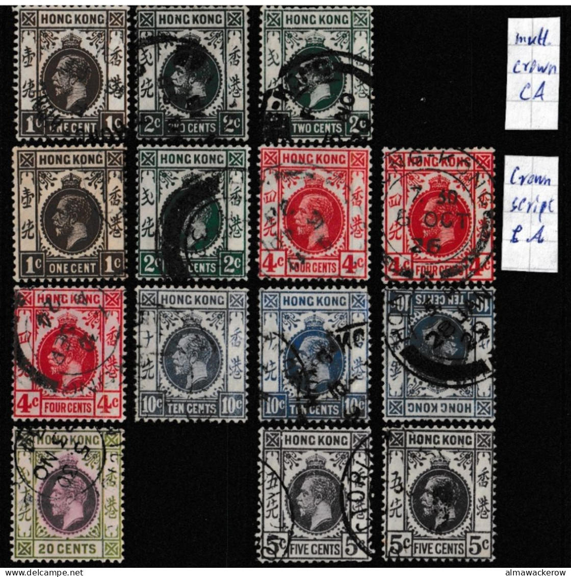 23-062 Hong Kong 1912-1931 Lot Of King George V. Definitives, See Wmk. Descriptions! Used O - Usados