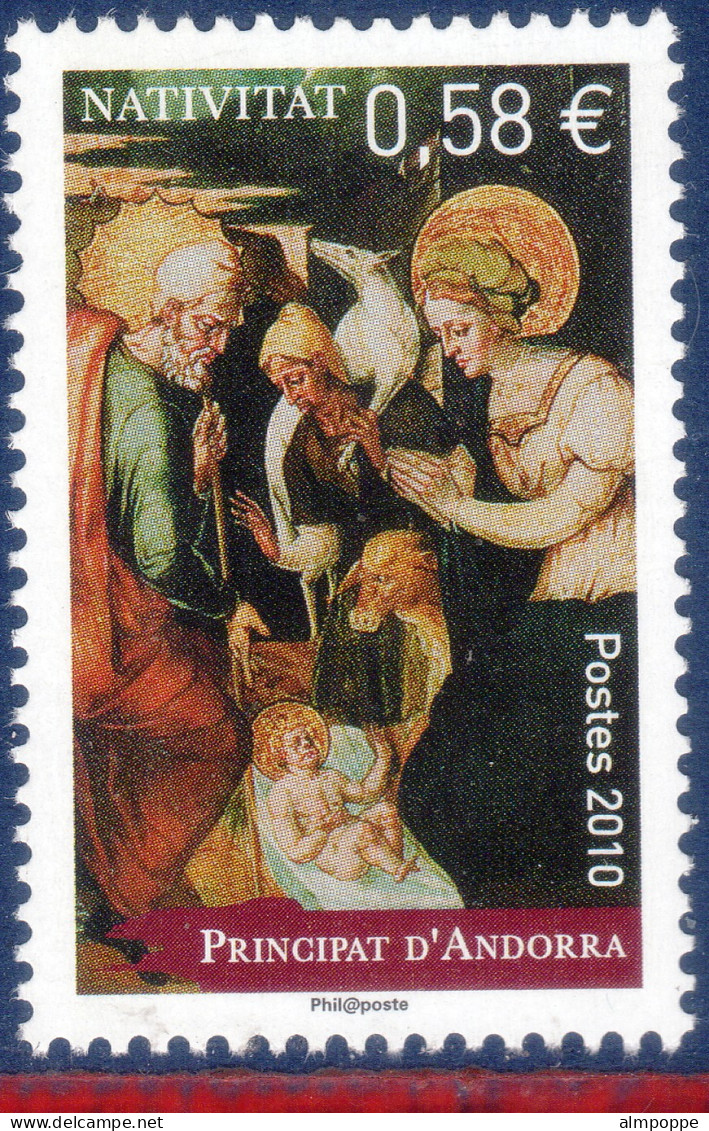 Ref. AF-V2010-1 ANDORRA FRENCH 2010 - RELIGION, PAINTING, ART,MNH, CHRISTMAS 1V - Quadri