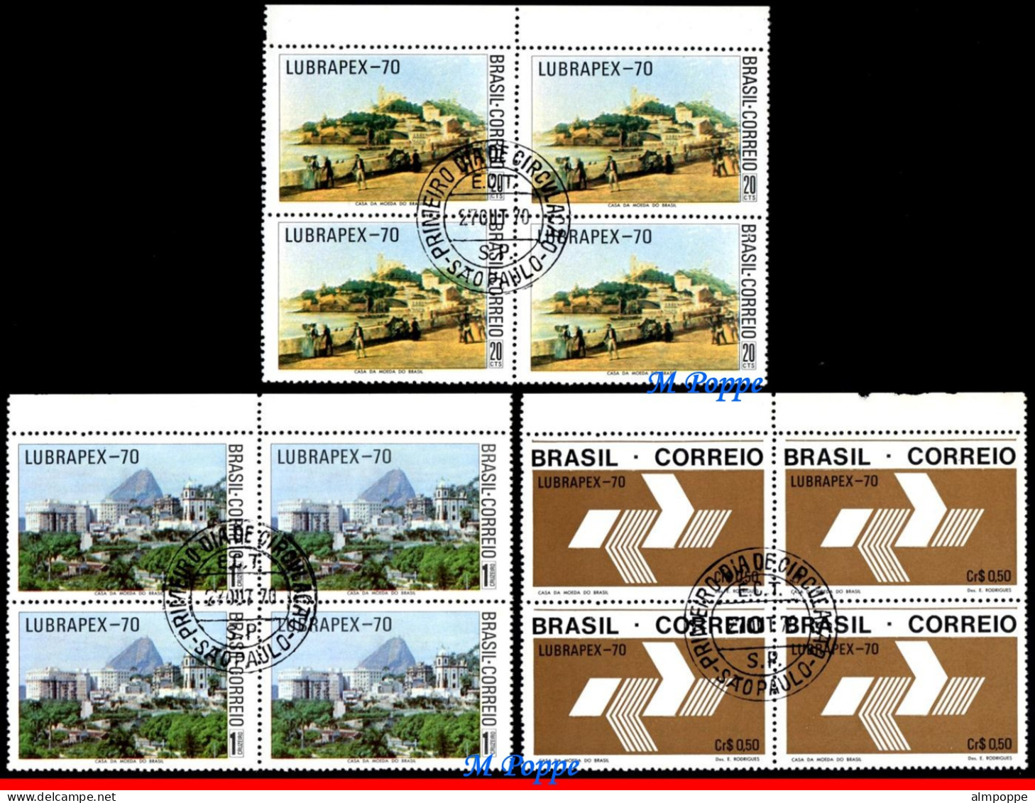 Ref. BR-1176-78-QC BRAZIL 1970 - LUBRAPEX 70, MI# 1270-72,CANCELED 1ST DAY NH, PHILATELIC EXHIBITION 12V Sc# 1176-1178 - Used Stamps