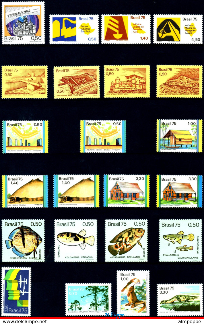 Ref. BR-Y1975 BRAZIL 1975 - FULL YEAR SCOTT 1375-1422VALUE $ 76.15, ALL MNH VF, . 49V Sc# 1375-1422 - Annate Complete