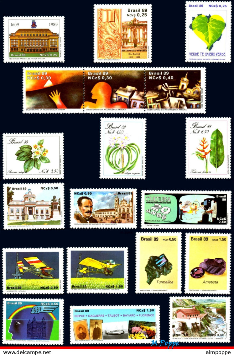 Ref. BR-Y1989-S BRAZIL 1989 - ALL COMMEMORATIVE STAMPSOF THE YEAR, 38V, MNH, . 38V Sc# 2161~2227 - Annate Complete