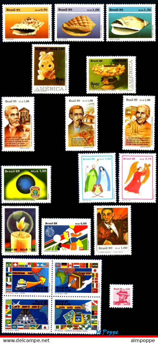 Ref. BR-Y1989-S BRAZIL 1989 - ALL COMMEMORATIVE STAMPSOF THE YEAR, 38V, MNH, . 38V Sc# 2161~2227 - Annate Complete