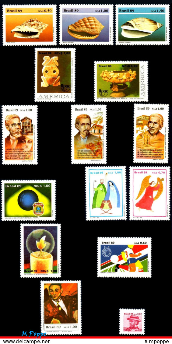 Ref. BR-Y1989 BRAZIL 1989 - ALL STAMPS ISSUED, FULLYEAR, MNH, . 45V Sc# 2161~2227 - Full Years