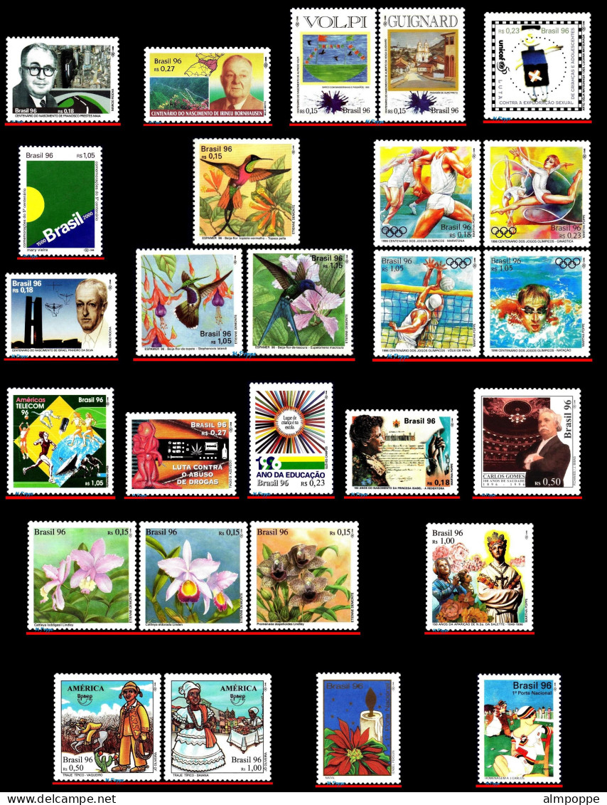 Ref. BR-Y1996 BRAZIL 1996 - ALL STAMPS ISSUED, FULLYEAR, SC# 2570~2607 SV $96.45, MNH, . 37V - Komplette Jahrgänge