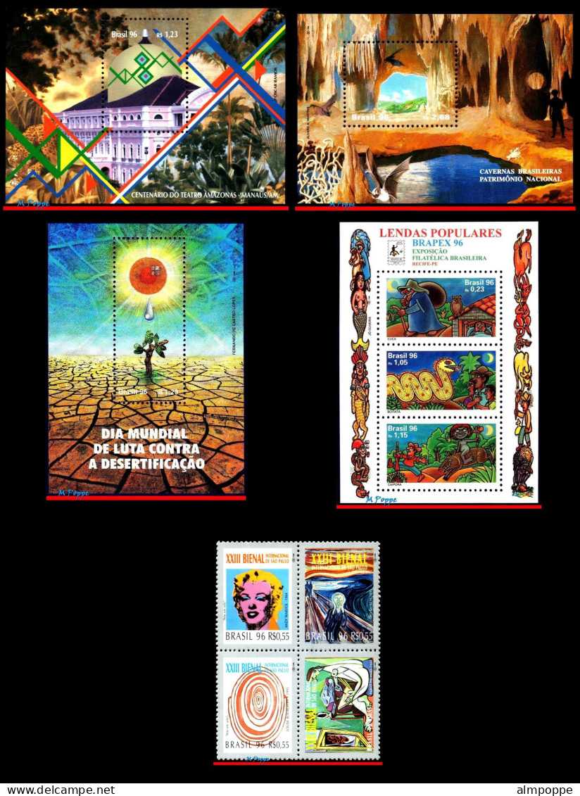 Ref. BR-Y1996 BRAZIL 1996 - ALL STAMPS ISSUED, FULLYEAR, SC# 2570~2607 SV $96.45, MNH, . 37V - Komplette Jahrgänge