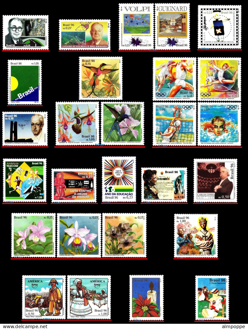 Ref. BR-Y1996-S BRAZIL 1996 - ALL COMMEMORATIVE STAMPSOF THE YEAR, 31V, ALL MNH, . 31V Sc# 2571~2607 - Annate Complete