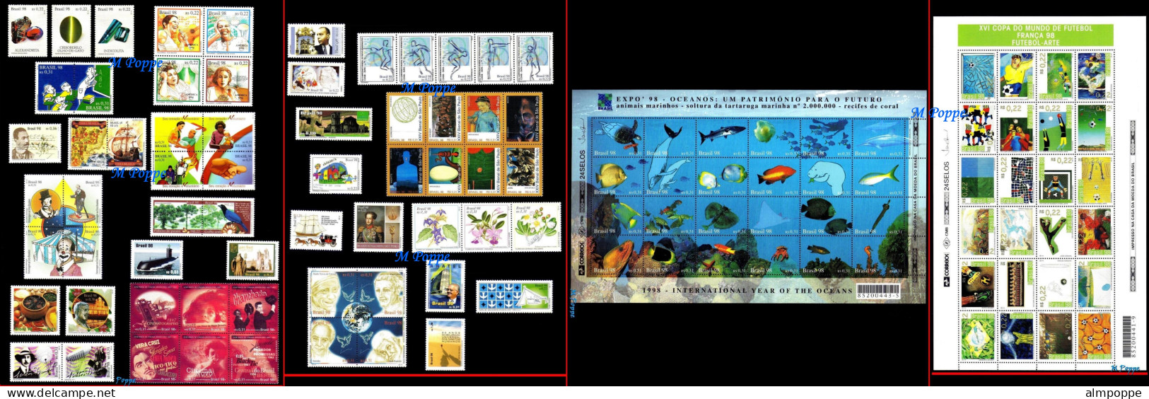 Ref. BR-Y1998 BRAZIL 1998 - ALL STAMPS ISSUED, **FREE SHIPPING**, FULL YEAR, SC# 2662A~2703 EXCEPT REG., MNH, 111V - Komplette Jahrgänge