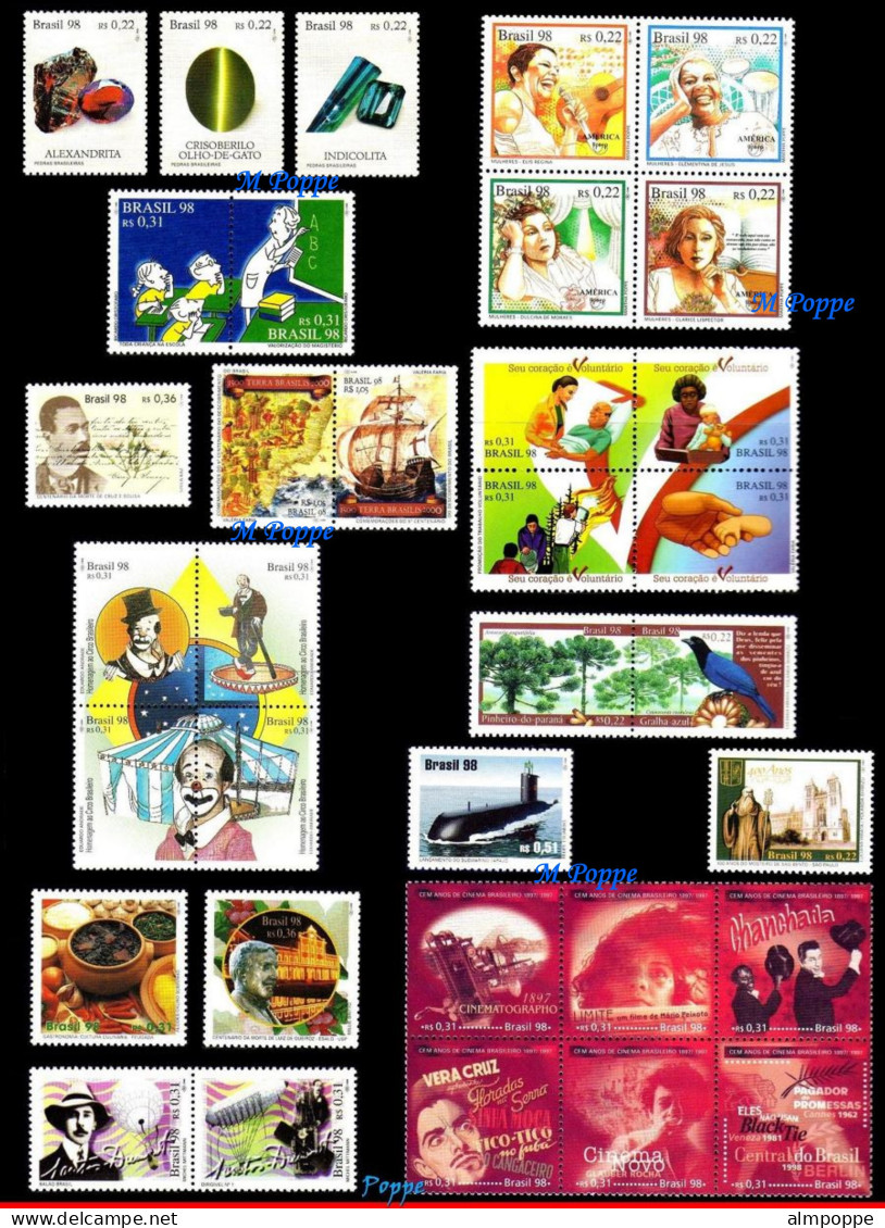 Ref. BR-Y1998 BRAZIL 1998 - ALL STAMPS ISSUED, **FREE SHIPPING**, FULL YEAR, SC# 2662A~2703 EXCEPT REG., MNH, 111V - Komplette Jahrgänge