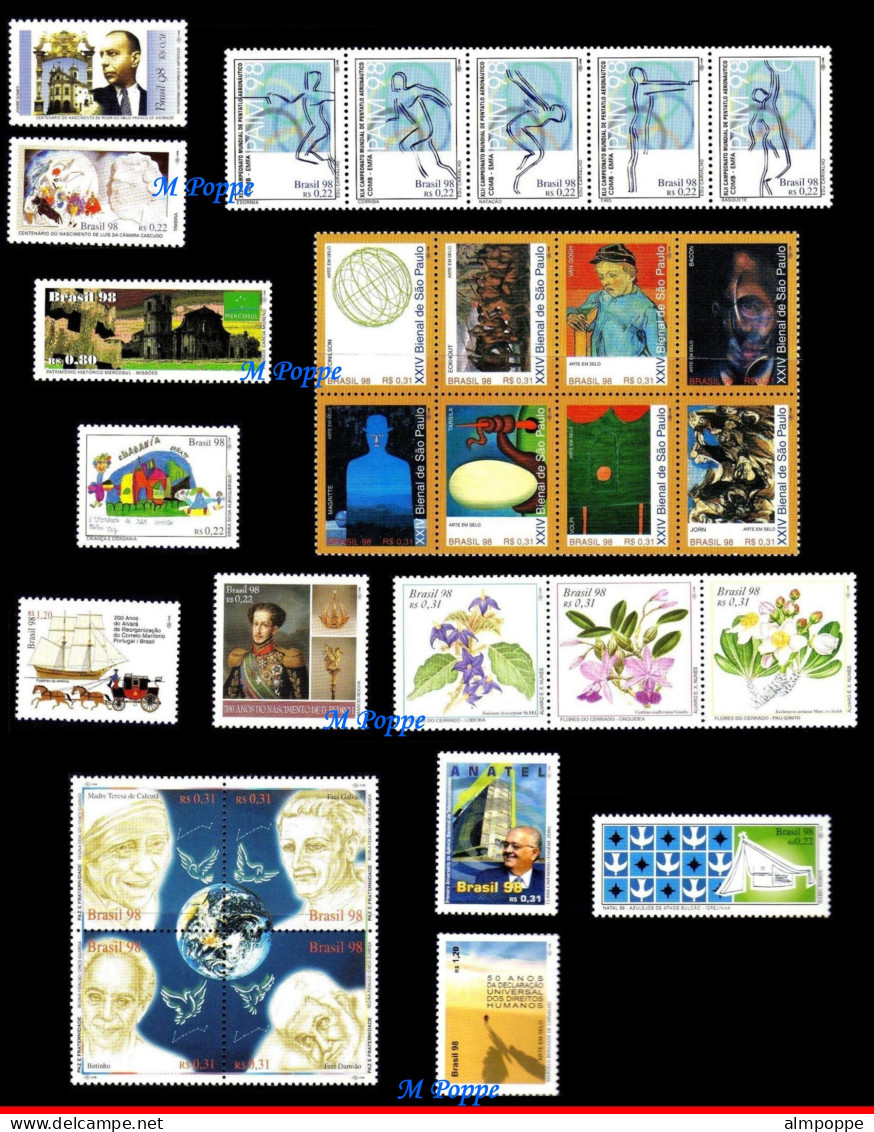 Ref. BR-Y1998 BRAZIL 1998 - ALL STAMPS ISSUED, **FREE SHIPPING**, FULL YEAR, SC# 2662A~2703 EXCEPT REG., MNH, 111V - Années Complètes