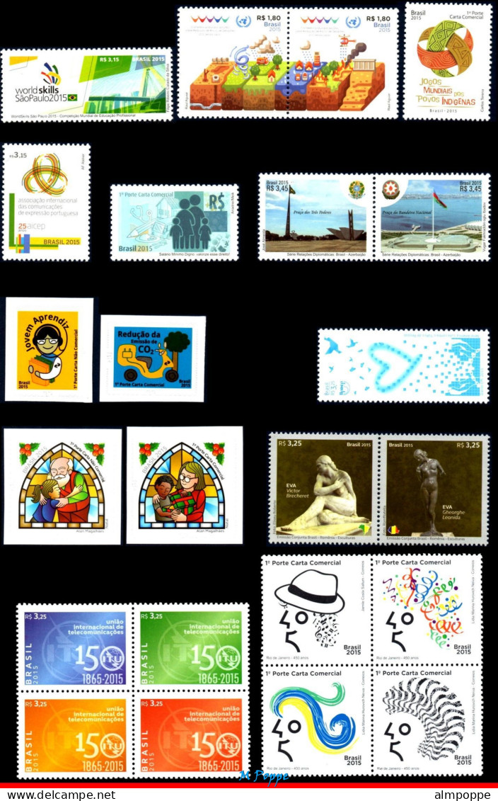 Ref. BR-Y2015 BRAZIL 2015 - ALL STAMPS ISSUED, FULLYEAR, ALL MNH VF, OLYMPIC 160V - Full Years