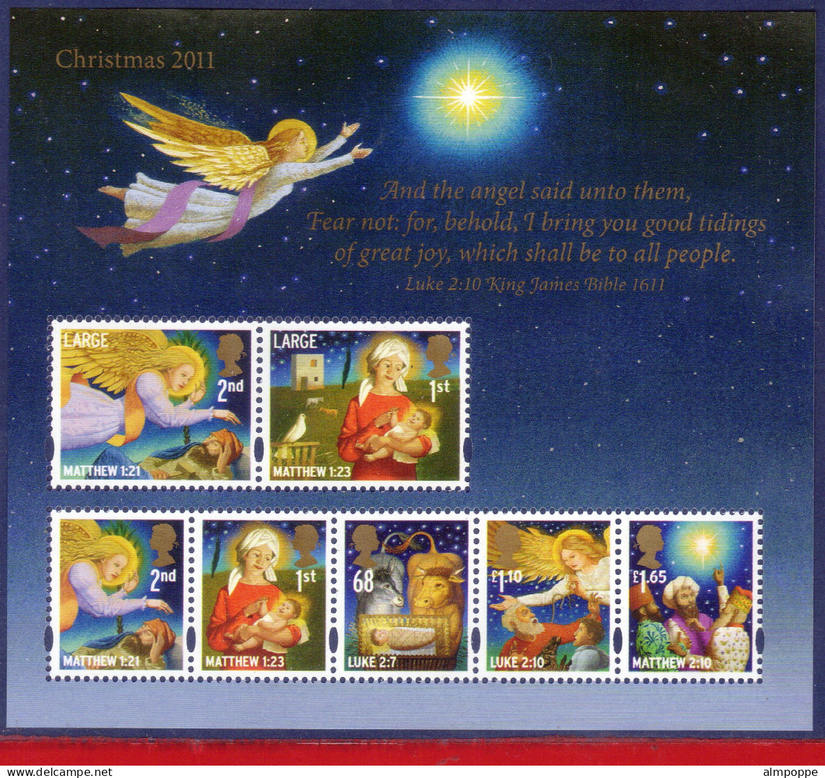 Ref. IN-V2011-2 GREAT BRITAIN 2011 - RELIGION, ANGELS,SOUVENIR SHEET MNH, CHRISTMAS 7V - Ohne Zuordnung