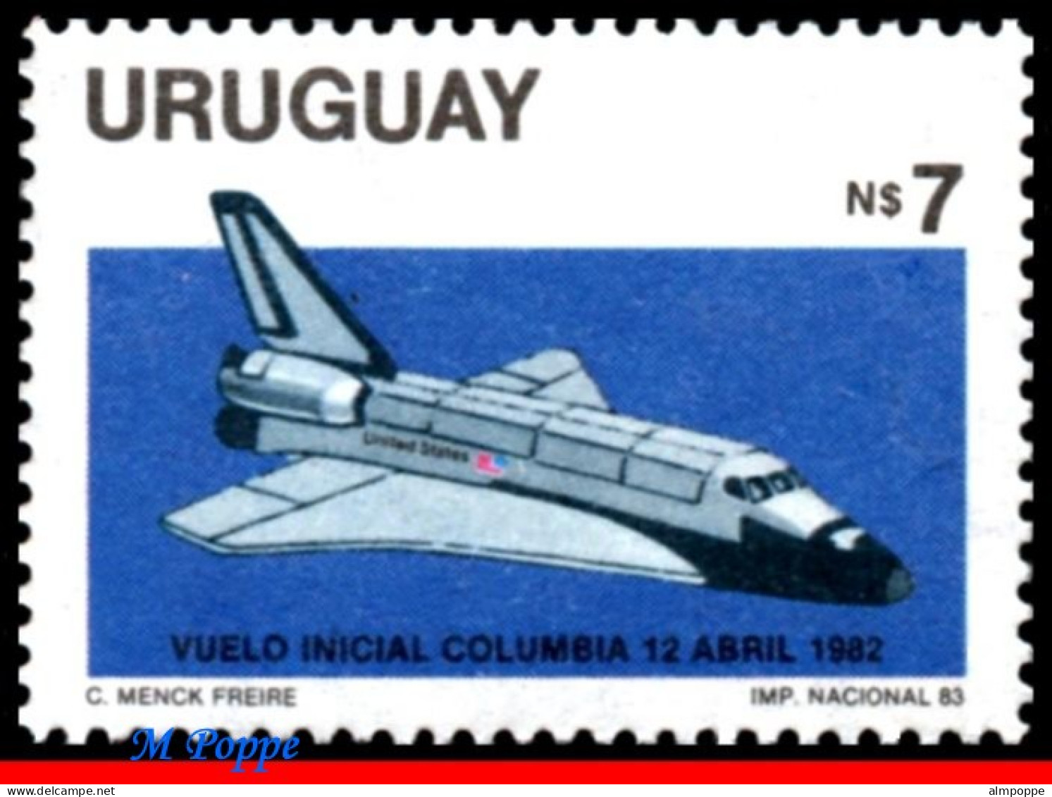 Ref. UR-1147 URUGUAY 1983 - FIRST SPACE SHUTTLEFLIGHT, NAVE COLUMBIA, MNH, SPACE EXPLORATION 1V Sc# 1147 - United States