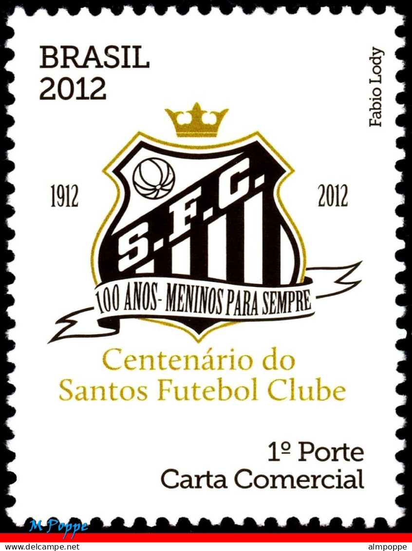 Ref. SM-V2012-2BR SAN MARINO 2012 - AND BRAZIL, SANTOSCENTENATY - FAMOUS CLUBS - MINT MNH, FOOTBALL SOCCER 2V - Clubs Mythiques