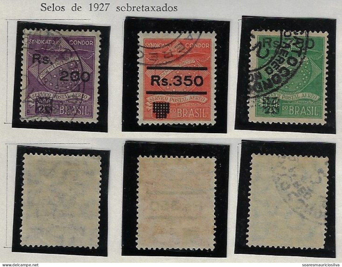 Brazil 1927 Condor Airmail Company 3 Stamp K-13/15 Provisional Issue 5 Gram Tariffs Used (catalog US$235) - Poste Aérienne (Compagnies Privées)