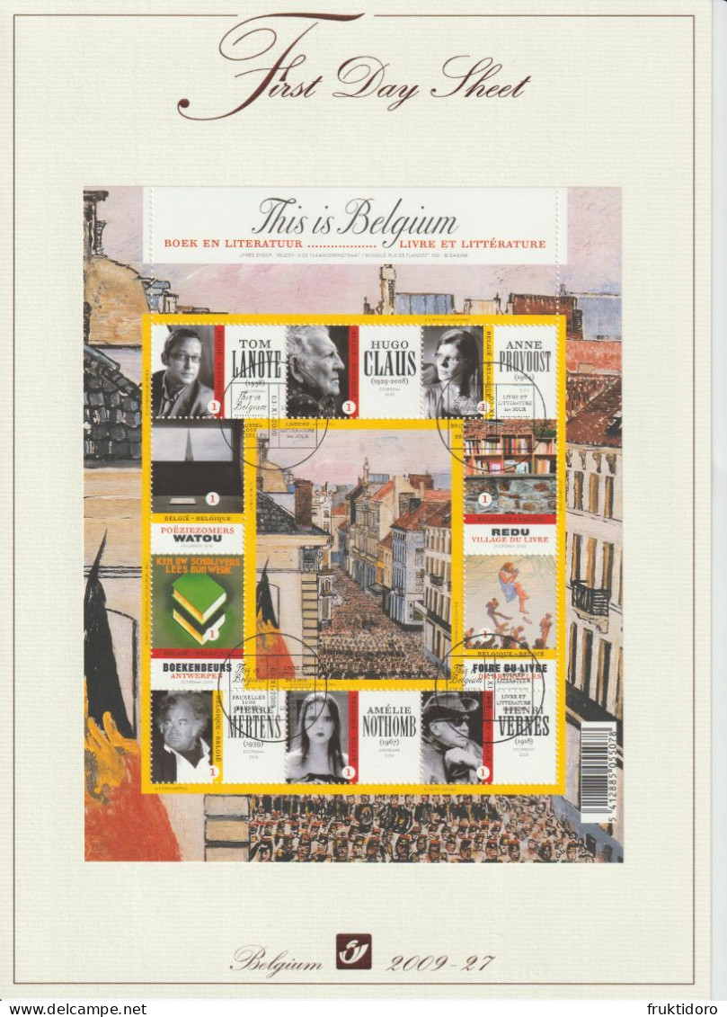 Belgium First Day Sheet 2009-27 Mi 4016-4025 Block This Is Belgium - Books And Literature - Storia Postale