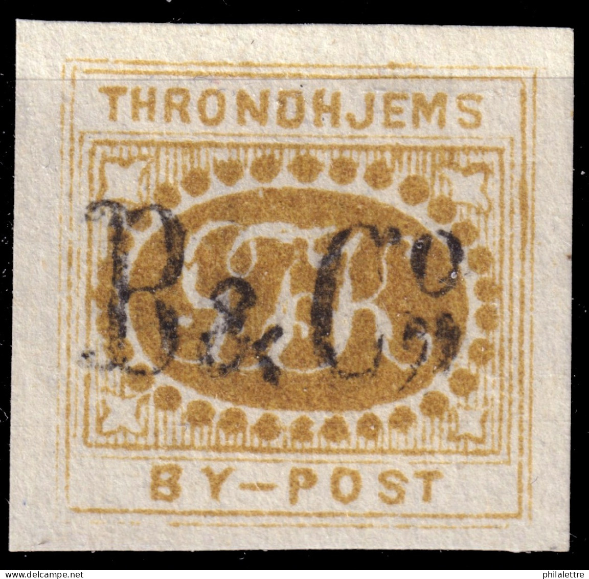 NORVÈGE / NORWAY - Braekstad Local Post TRONDHJEM (Trondheim) 1sk Ochre With B&C° O/P (type 4 Reprint, 1872) - No Gum - Ortsausgaben