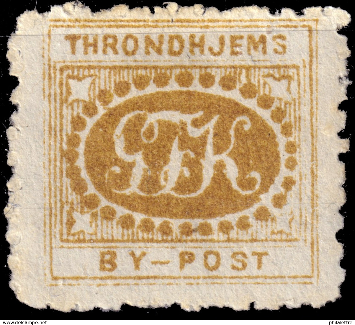 NORVÈGE / NORWAY - Braekstad Local Post TRONDHJEM (Trondheim) 1sk Ochre No O/P, Perf. (type 4 Reprint, 1872) - Mint* - Emissioni Locali