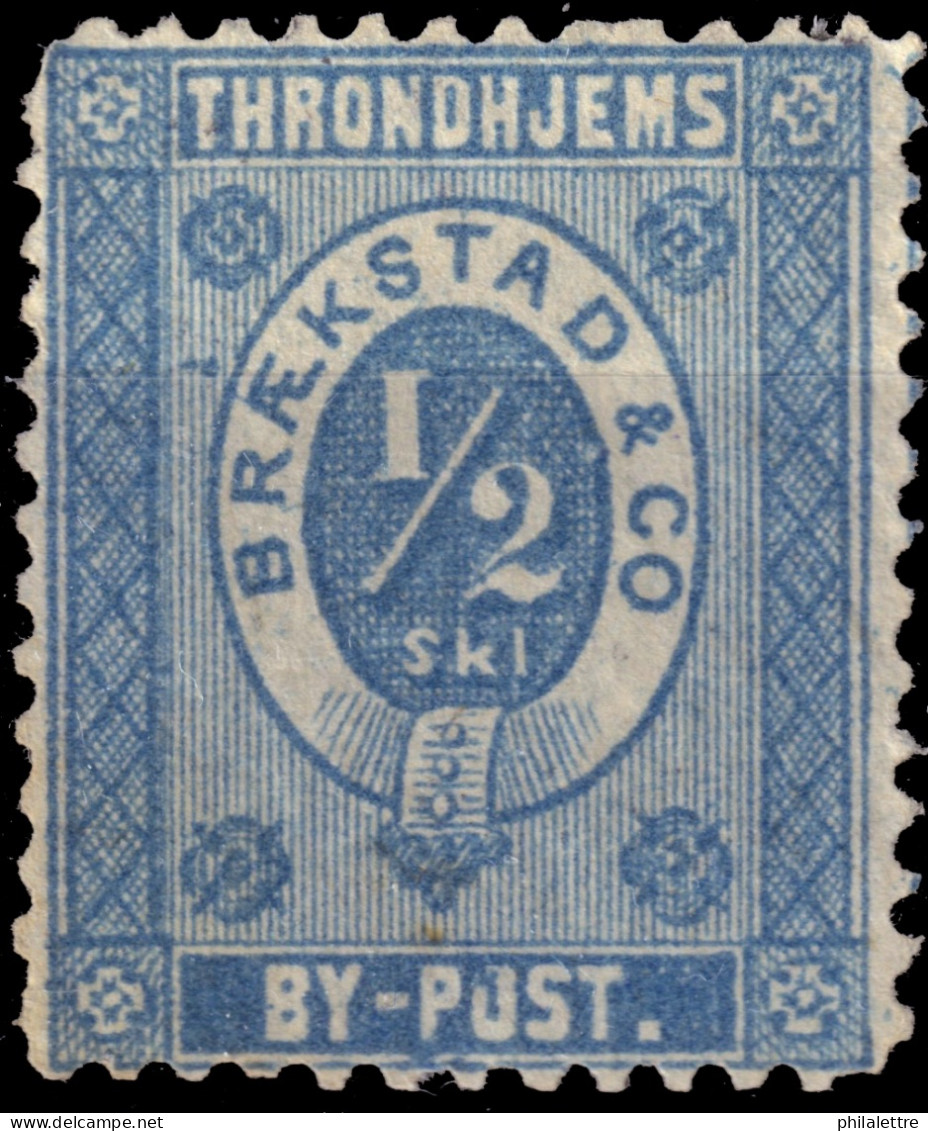 NORVÈGE / NORWAY - Braekstad Local Post TRONDHJEM (Trondheim) 1/2sk Blue (1872) - No Gum - Emissioni Locali