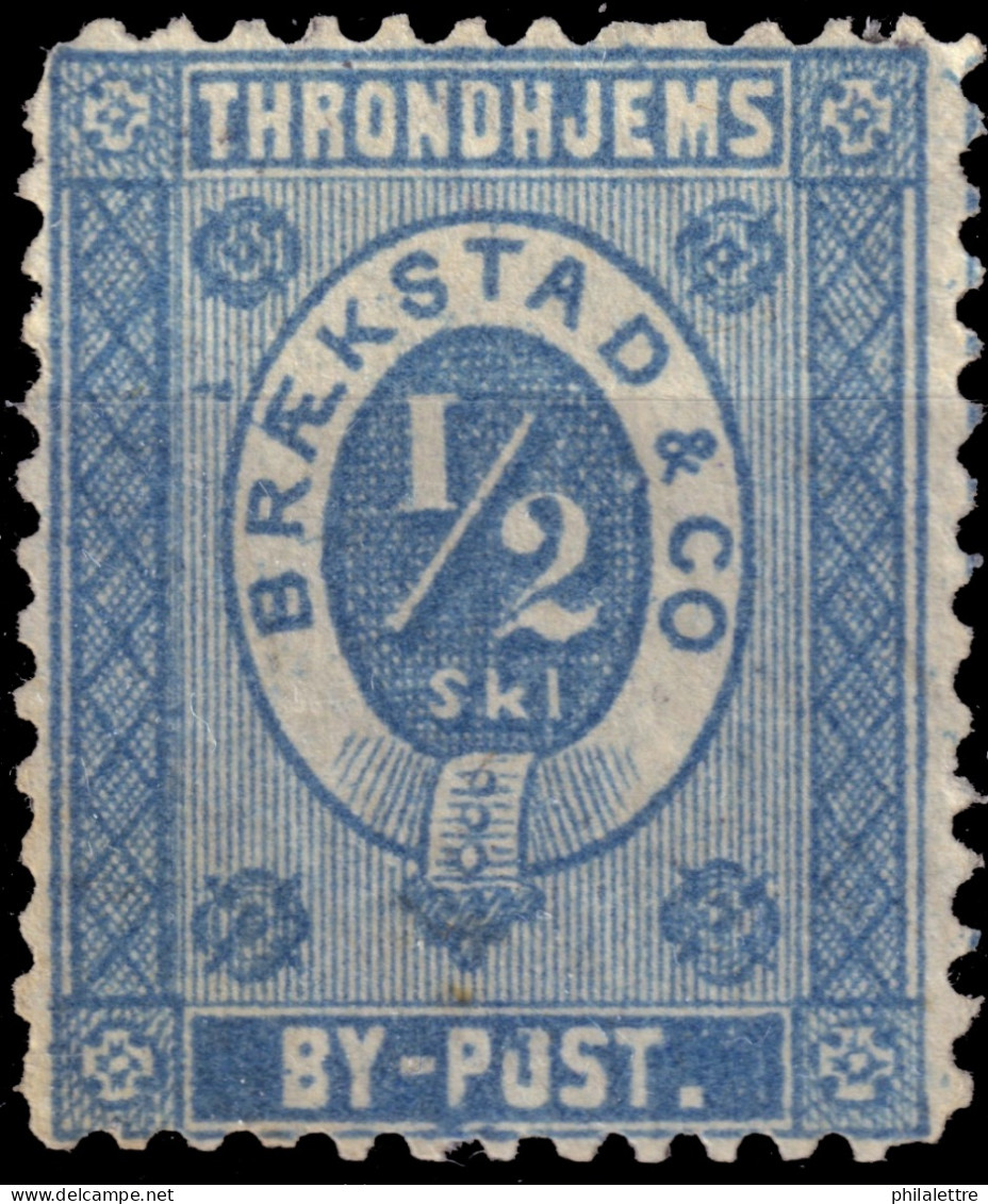 NORVÈGE / NORWAY - Braekstad Local Post TRONDHJEM (Trondheim) 1/2sk Blue (1872) - No Gum - Lokale Uitgaven