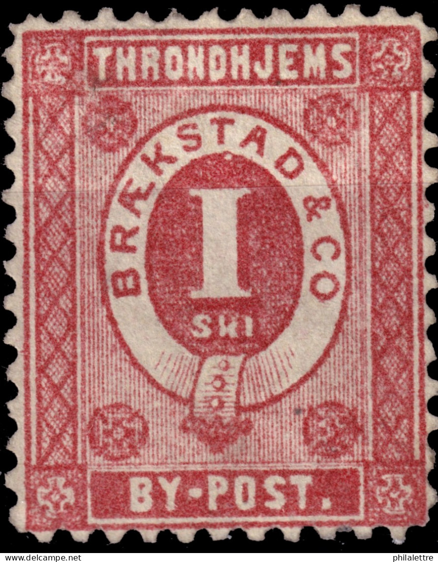 NORVÈGE / NORWAY - Braekstad Local Post TRONDHJEM (Trondheim) 1sk Rose (1872) - No Gum - Emissioni Locali