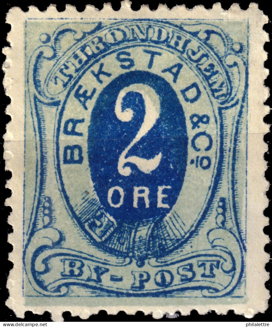 NORVÈGE / NORWAY - Braekstad Local Post TRONDHJEM (Trondheim) 2öre Blue & Green (1877 Type 7) - Mint* - Lokale Uitgaven