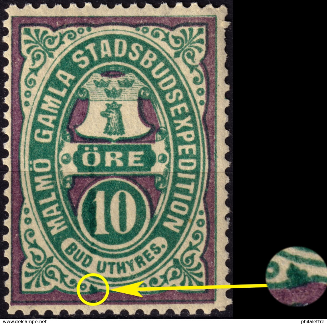 SUÈDE / SWEDEN - Local Post MALMÖ 10öre Green & Lilac (1889) Variety - Mint NH** - Ortsausgaben