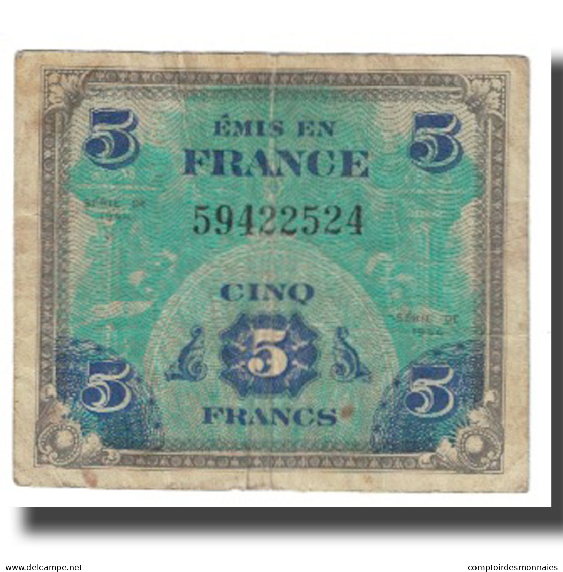 France, 5 Francs, 1944, TB, Fayette:17.01, KM:115a - 1944 Flag/France