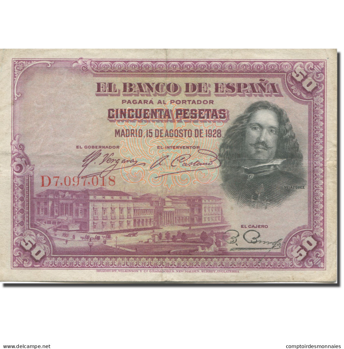 Billet, Espagne, 50 Pesetas, 1928, 1928-08-15, KM:75b, TB+ - 50 Peseten