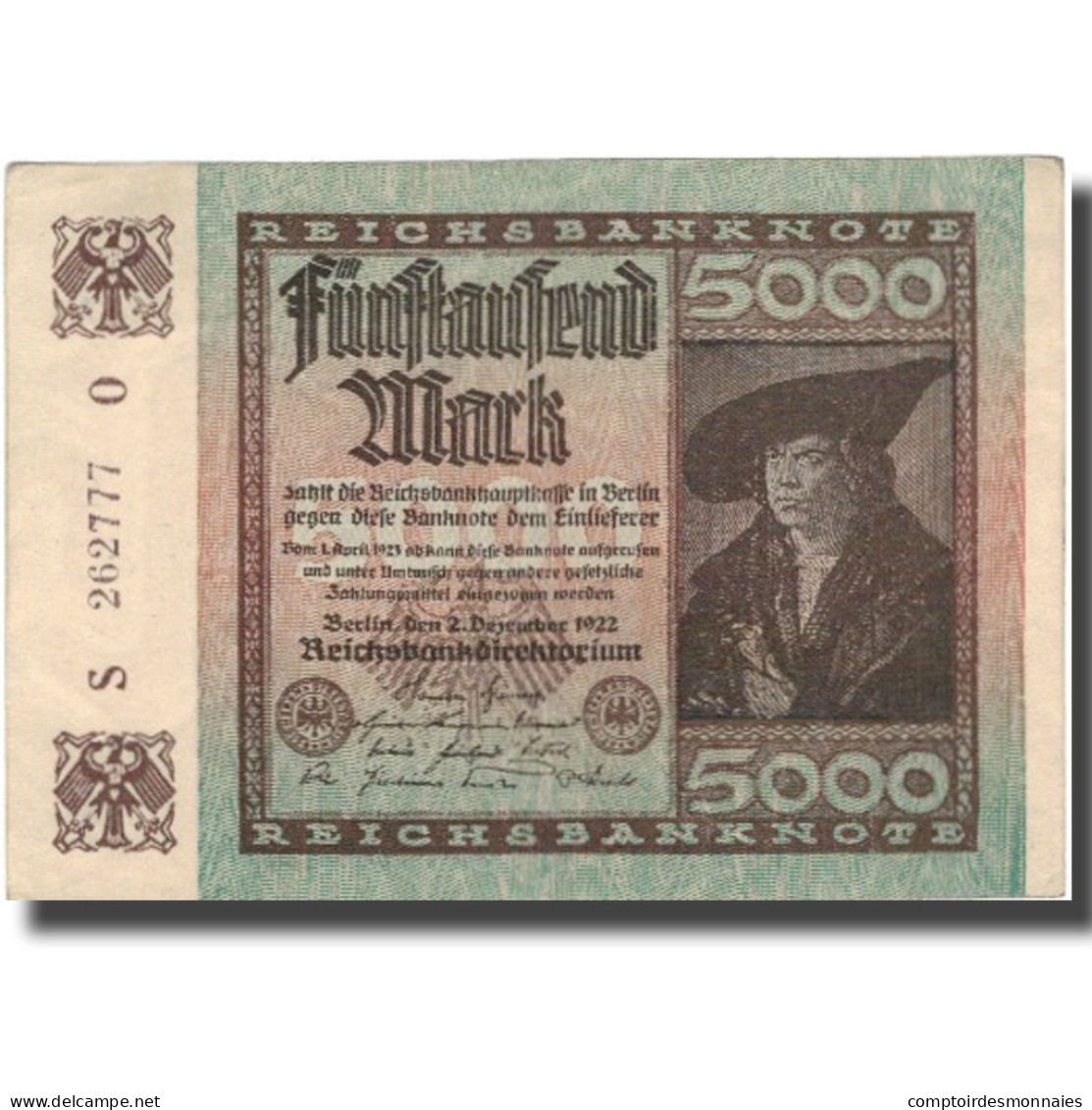 Billet, Allemagne, 5000 Mark, 1922, 1922-12-02, KM:81a, TTB+ - 5000 Mark