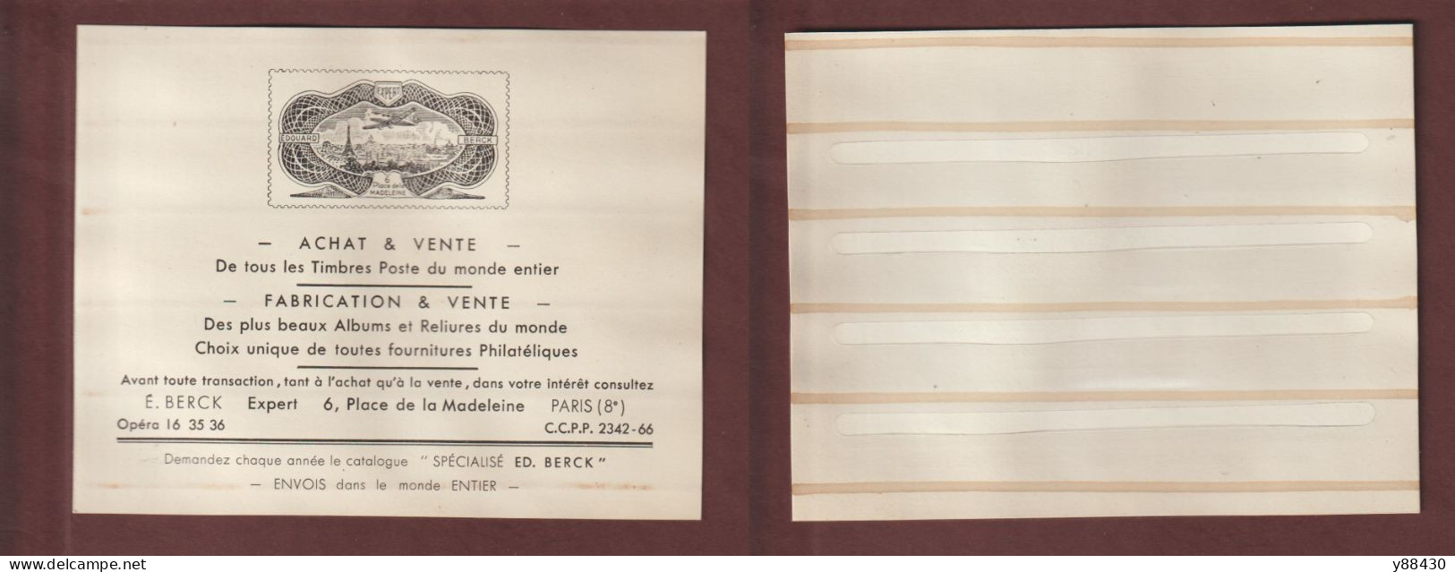 ANCIEN CLASSEUR DE POCHE Pour TIMBRES De La Maison ED. BERCK à PARIS 8ème  - 3 Scan - Small Format, White Pages