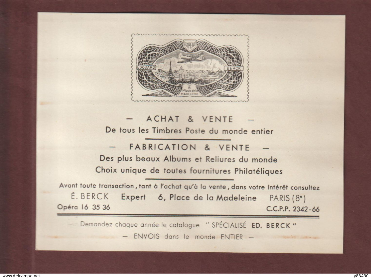 ANCIEN CLASSEUR DE POCHE Pour TIMBRES De La Maison ED. BERCK à PARIS 8ème  - 3 Scan - Small Format, White Pages