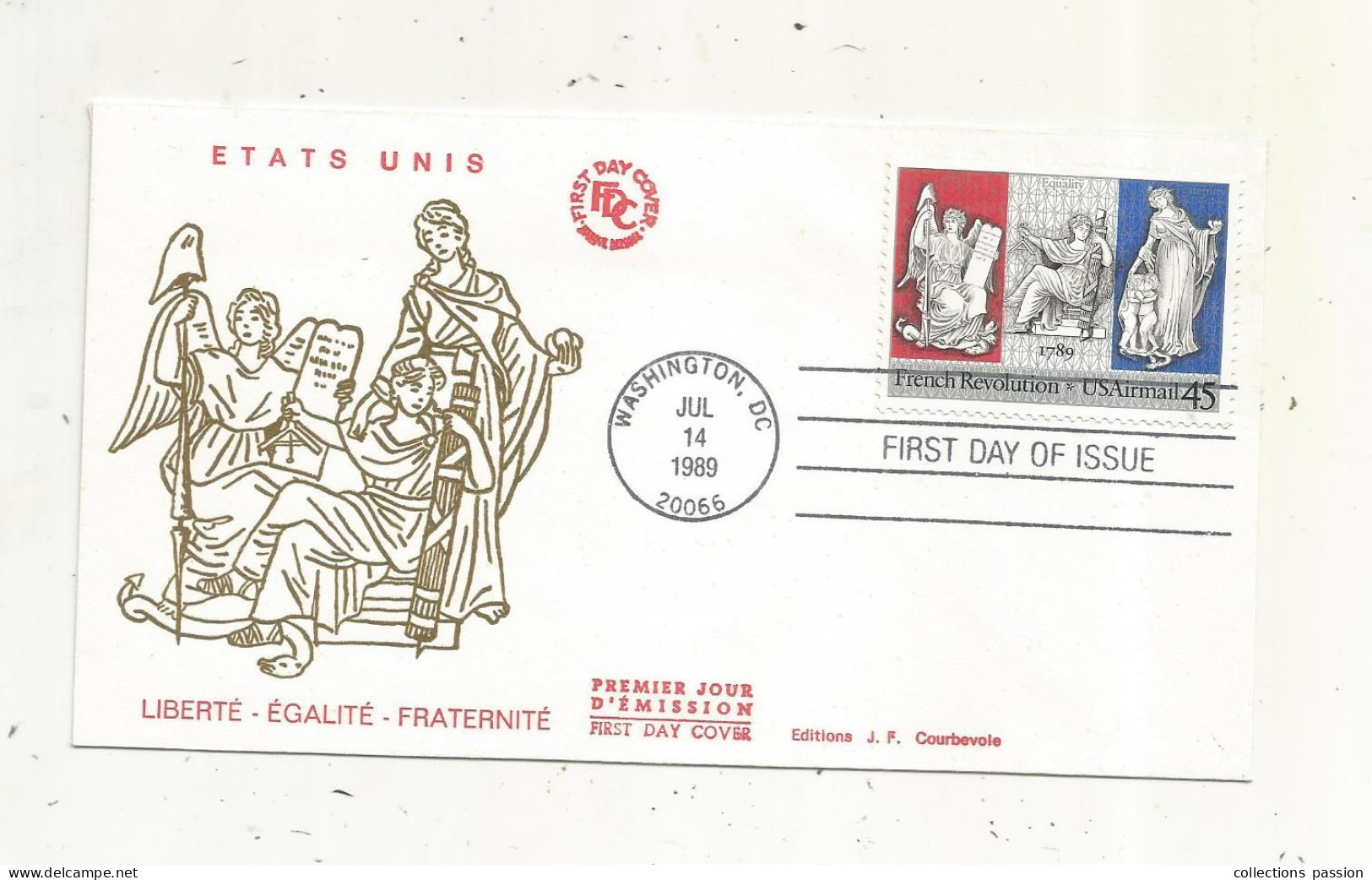 FDC ,1 Er Jour, ETATS UNIS, French Revolution,WASHINGTON DC 20066, 14 Jul 1989, Révolution Française, Frais Fr 1.65 E - Poststempel