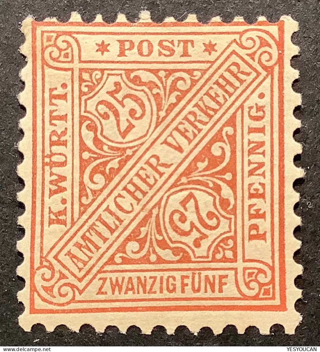 Württemberg Mi 205b SELTEN IN UNGEBRAUCHT * 1881 Dienstmarken 25Pf Mittelbraunorange (Wurtemberg - Nuevos