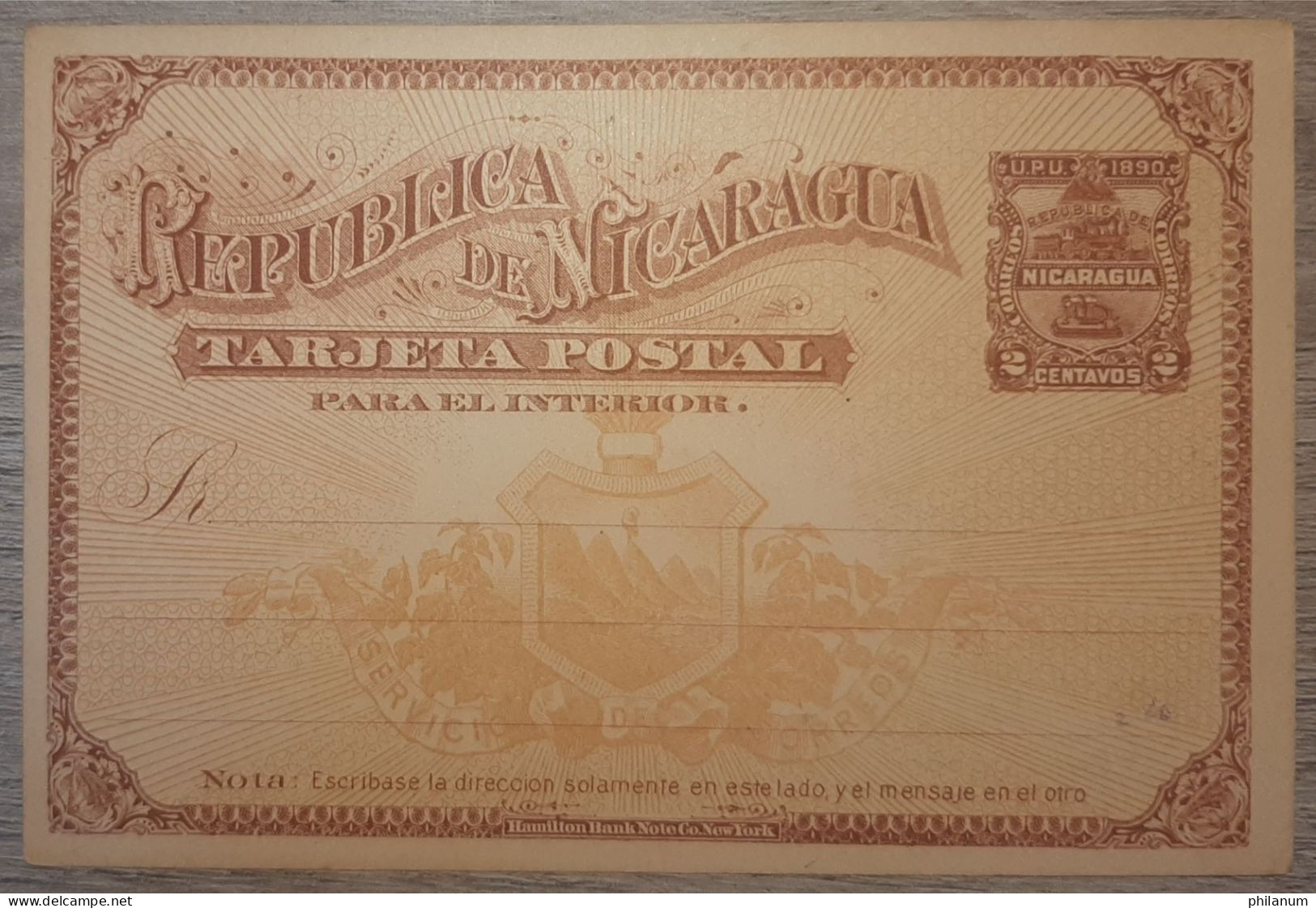 NICARAGUA 1890 - LOCOMOTIVE AND TELEGRAPH - 2 CENTAVOS - Nicaragua