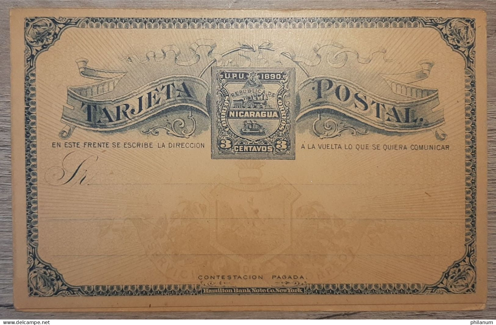 NICARAGUA 1890 - LOCOMOTIVE AND TELEGRAPH - RARITY 3 CENTAVOS IN BLUE - Nicaragua
