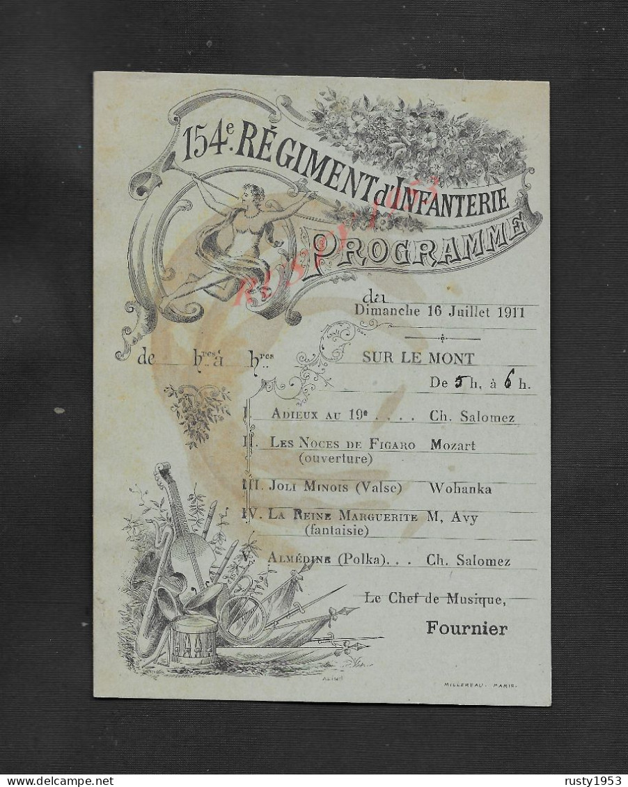 MILITARIA ANCIEN PROGRAMME ILLUSTRÉE MILITAIRE DU 154e Rg INFANTERIE SUR LE MONT 1911 : - Programmes