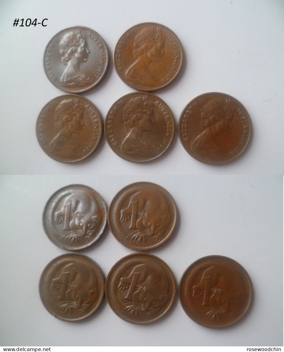 Vintage !  One Lot. Of 1970 To1981 -1 Cent X 5 Pcs.  AUSTRALIA Queen Elizabeth II QE II Coin (#104C) - Other & Unclassified