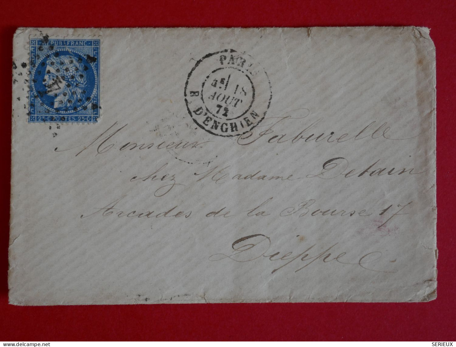 AV 18 FRANCE BELLE LETTRE  RR 1872 ETOILE  DE PARIS N° 4 A DIEPPE   +CERES N°60 + AFF. INTERESSANT+ + - 1871-1875 Ceres