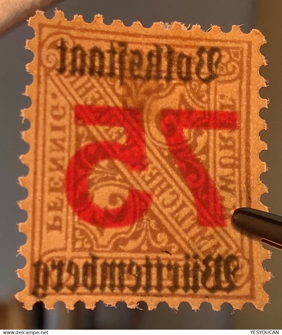 Württemberg Mi 271Y SELTENE OHNE WZ, TADELLOS * 1919 Dienstmarken 75Pf/3Pf (MH VF Wurtemberg - Ungebraucht