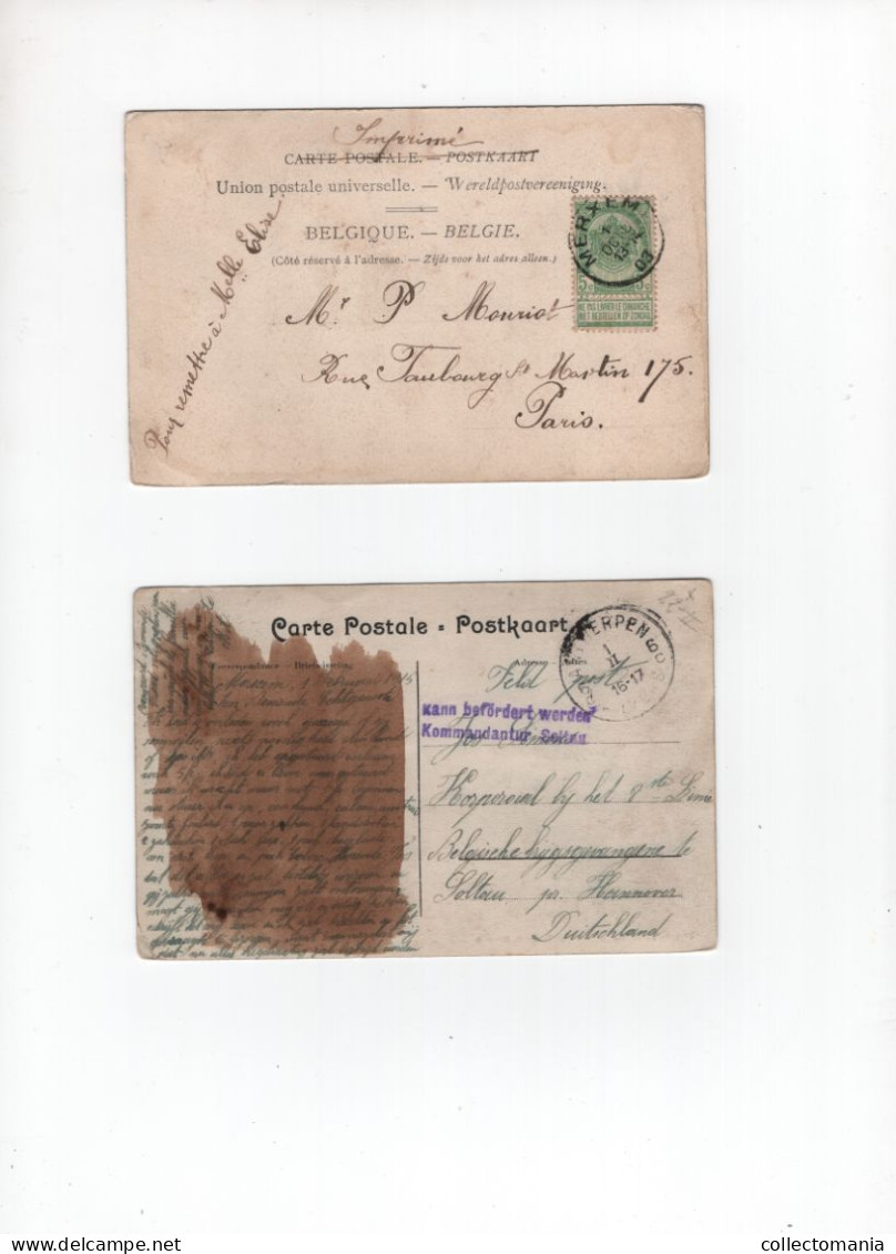 2 Oude Postkaarten Merxem Merksem Gemeentehuis  Bredabaan  Oude Kerk  1903 Uitgever Hermans - Meerhout