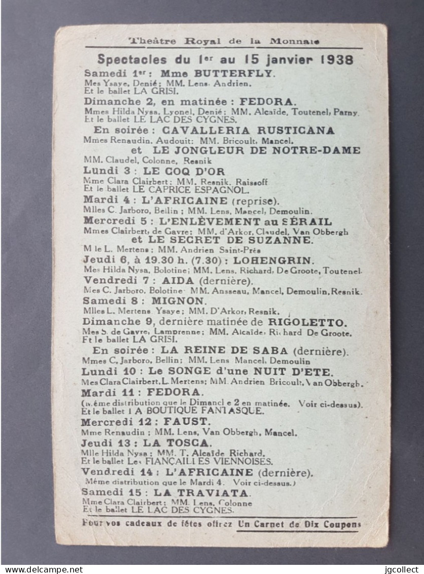 Typo 326A (Belgique 1937 België) Op Kaartje Munttheater / Théatre Royal De La Monnaie - Jan 1938 - Typo Precancels 1936-51 (Small Seal Of The State)