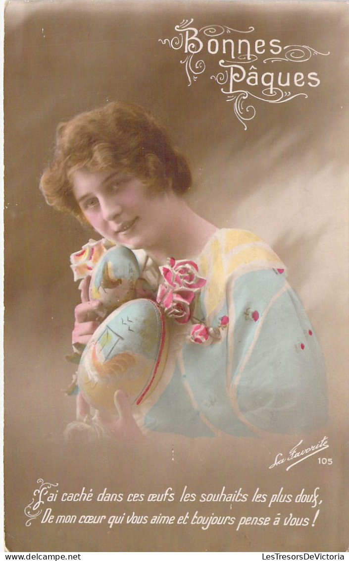 Pâques - Femme Et Ses Oeufs Bleus - Carte Postale Animée - Easter