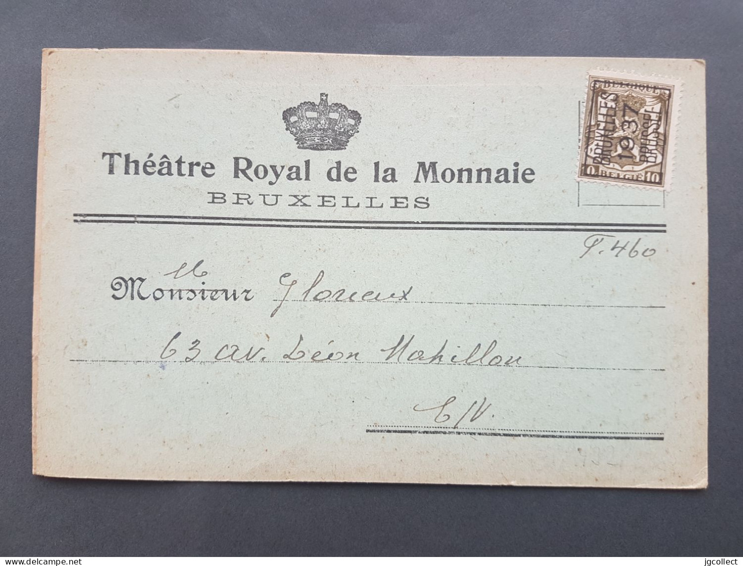 Typo 327A (Bruxelles 1937 Brussel) Op Kaartje Munttheater / Théatre Royal De La Monnaie - Sep 1937 - Typo Precancels 1936-51 (Small Seal Of The State)