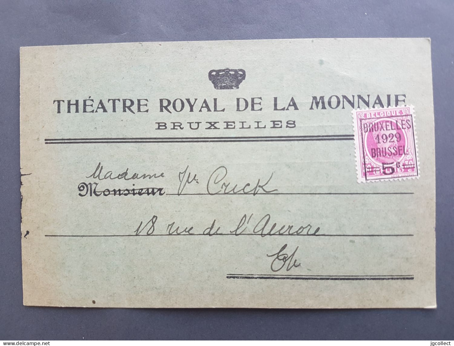 Typo Obp/cob 273 (Bruxelles 1929 Brussel) Op Kaartje Munttheater / Théatre Royal De La Monnaie - Feb 1929 - Typo Precancels 1936-51 (Small Seal Of The State)