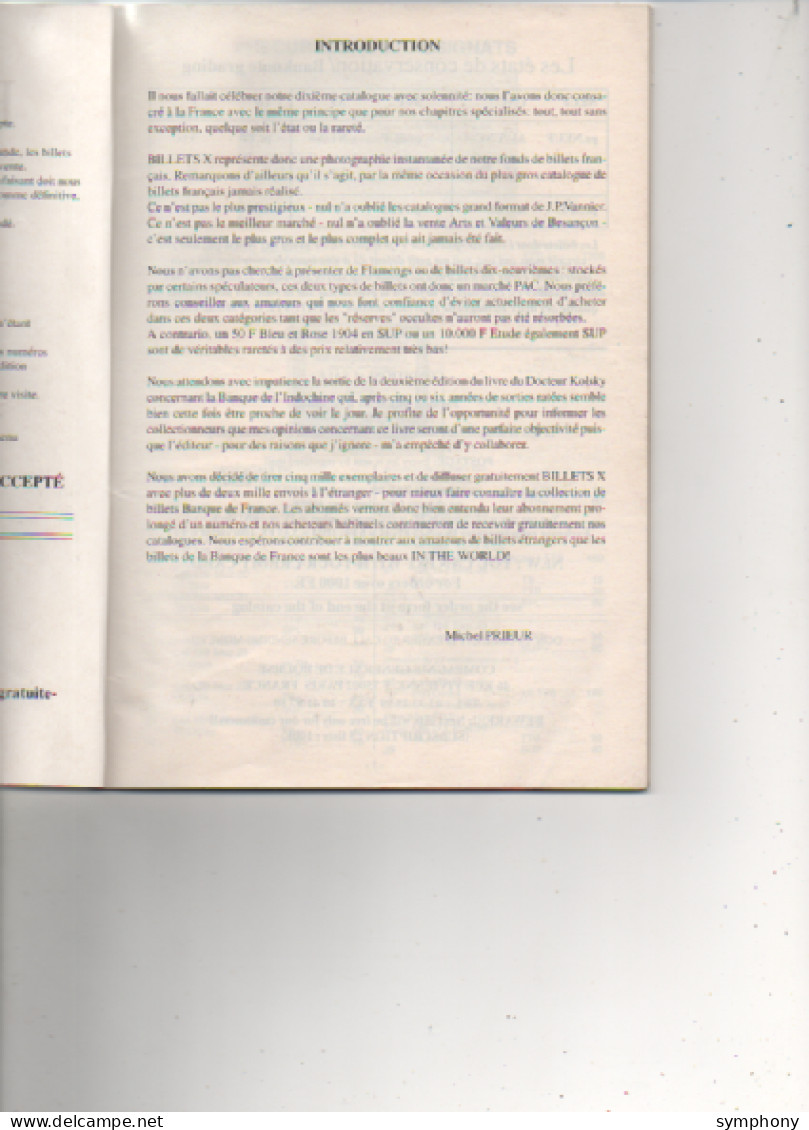 Catalogue BILLETS X - Spécial France - Assignats-banque De France-Trésor-divers -  60 Pages -  1996 - - Livres & Logiciels