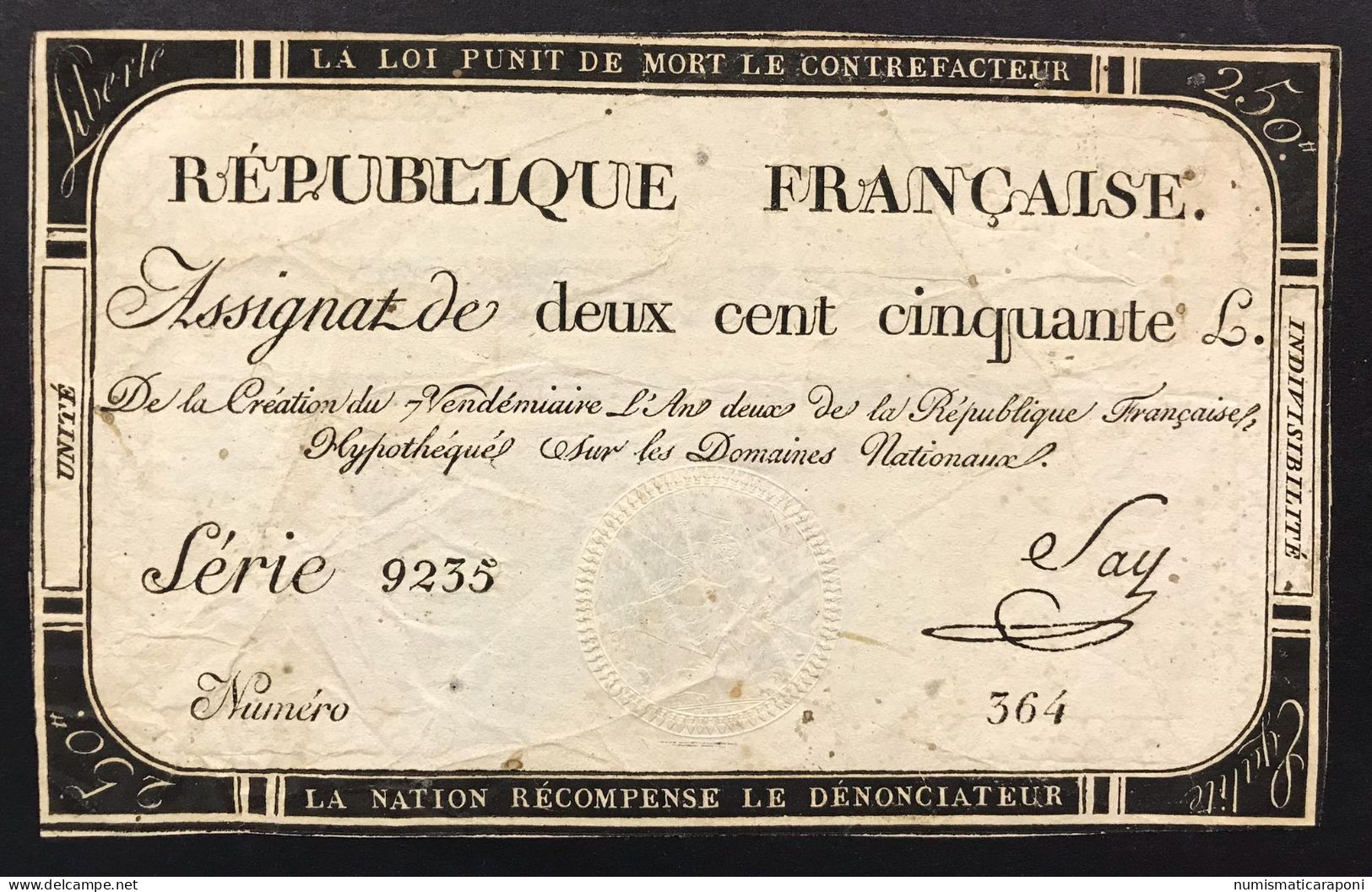 Francia France Assignat De 250 Livres  Lotto.1577 - ...-1889 Anciens Francs Circulés Au XIXème