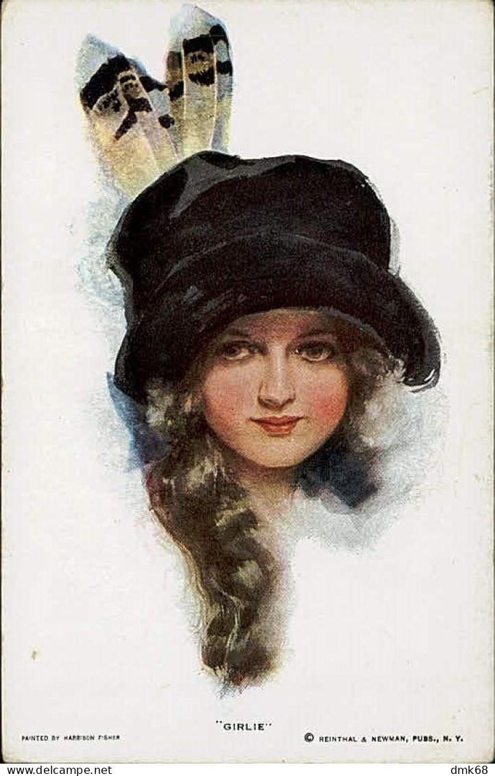 HARRISON FISCHER SIGNED 1910s POSTCARD - GIRLIE - GIRL & BIG HAT - EDIT REINTHAL & NEWMAN - N.261 (4193) - Fisher, Harrison