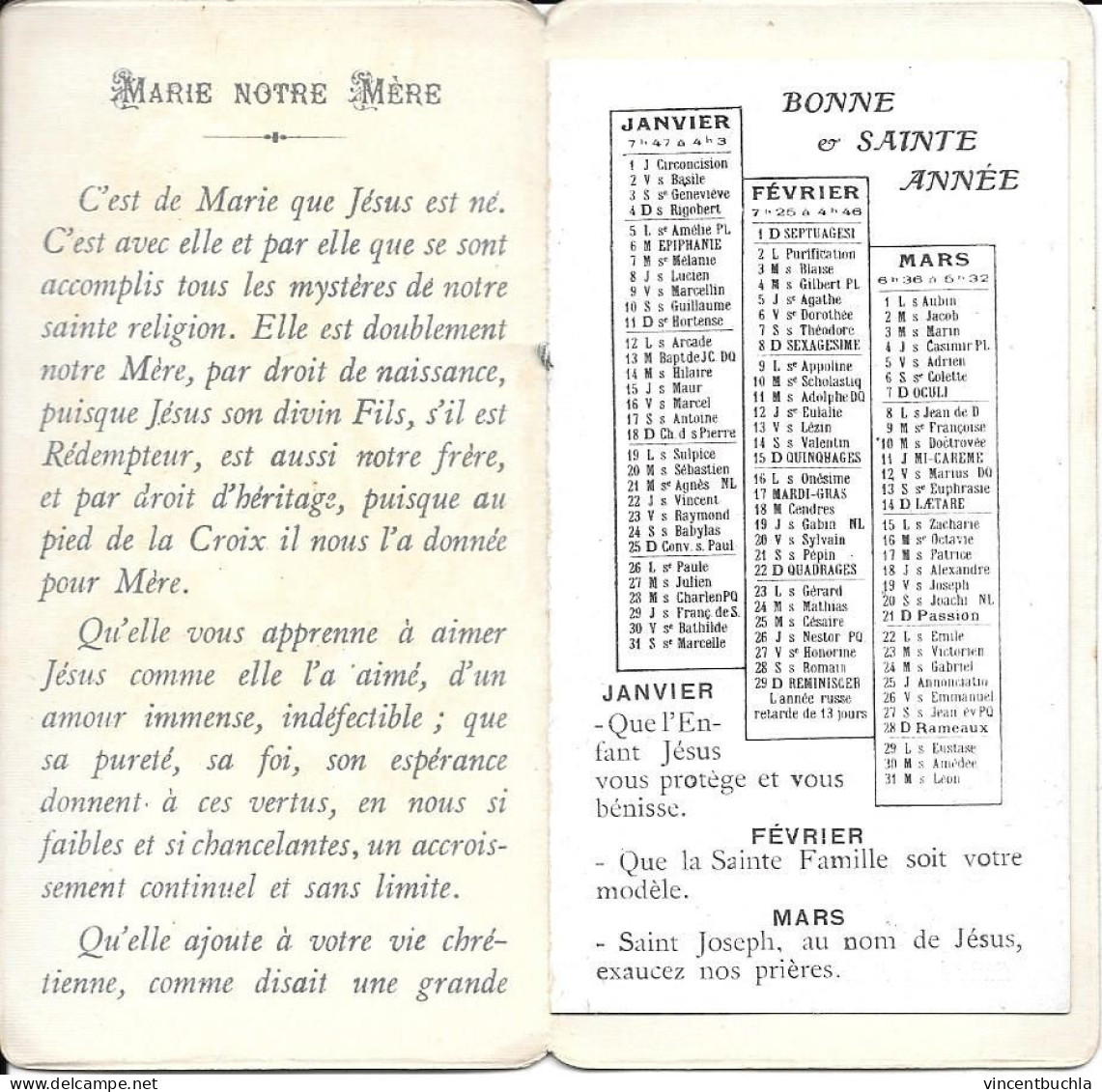 Calendrier 1920 Heureuse Et Sainte Année Marie Notre Mère Format 11,5 X 6cm - Petit Format : 1901-20