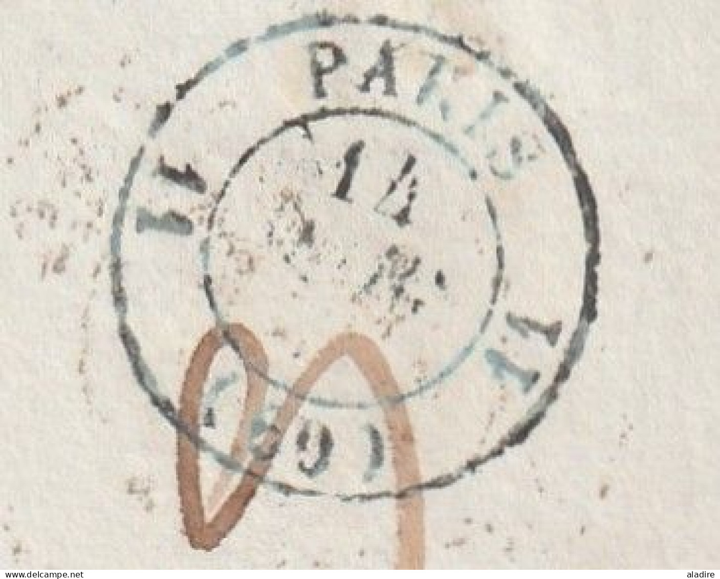 1844 - lettre pliée en PORT PAYE PP avec corresp de AMIENS vers COGNAC via PARIS - cad d'arrivée